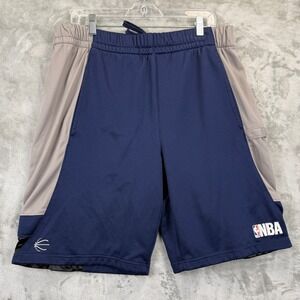 NBA Mens Basketball Shorts Navy Blue Grey Colorblock Mesh Athletic Size L